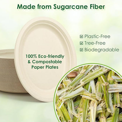 100% Compostable Oval Paper Plates, 12.5Inch 50Pack Disposable Heavy Duty - Image 3
