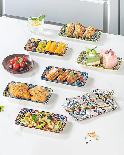 HENXFEN LEAD Ceramic Salad Plates 8 Inch – Rectangular Plates Set of 6 for Appetizer, Sushi & Dessert, Microwave & Dishwasher Safe