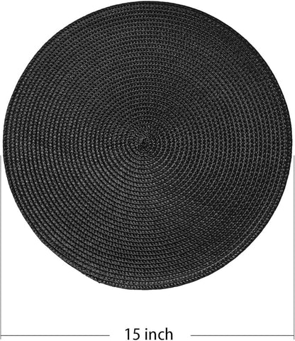 AHHFSMEI Round Braided Placemats 15 Inch Round Table Mats for Dining Tables Natural Woven Heat Resistant Place mats Set of 4 (Black,4)