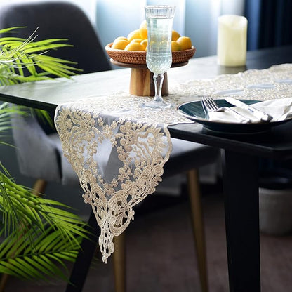 SUTAVIA Lace Table Runner 12"×84" Gold Embroidered Dresser Scarf | Classic - Image 2