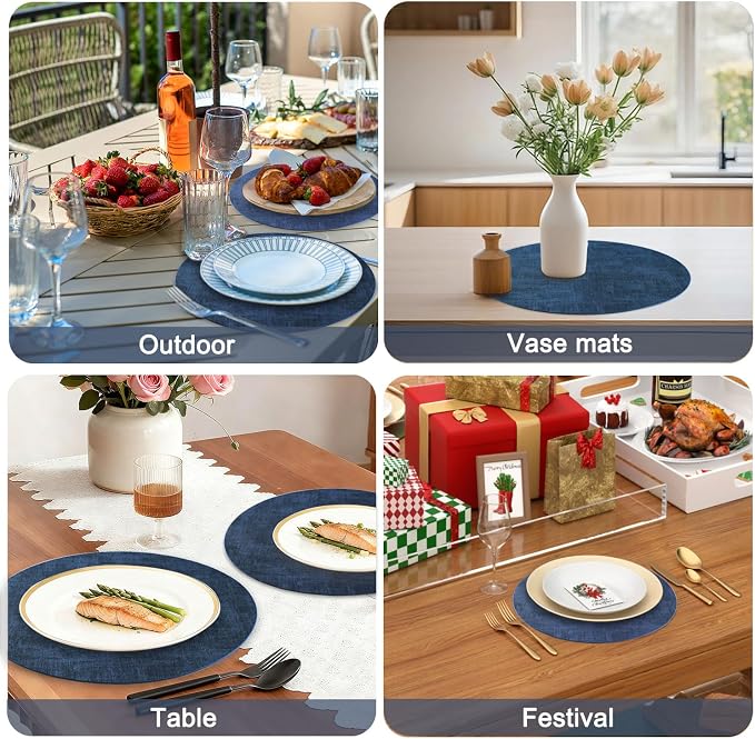 Round Faux Leather Placemats and Coasters, Reversible Heat Resistant Non-Slip - Image 6