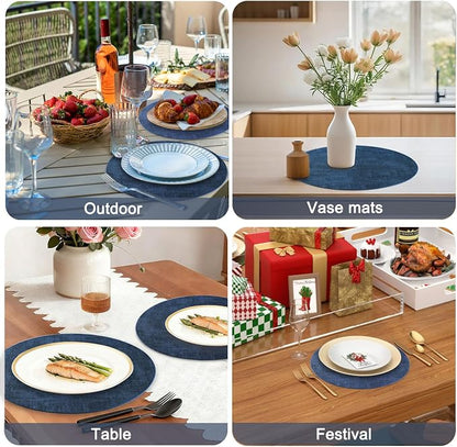 Round Faux Leather Placemats and Coasters, Reversible Heat Resistant Non-Slip - Image 6