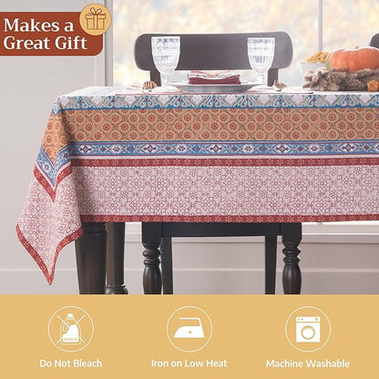 Maison d' Hermine Table Cloth Rectangle Table 100% Cotton 70 x 108 Inches Fall Tablecloth Reusable Everyday Use for Thanksgiving Christmas Decorations Dining Farmhouse Party (Romane)