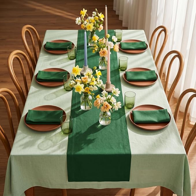 Solino Home 100% Pure Linen Table Runner Pine Green Long, Fete 14 x 90 in | - Image 2