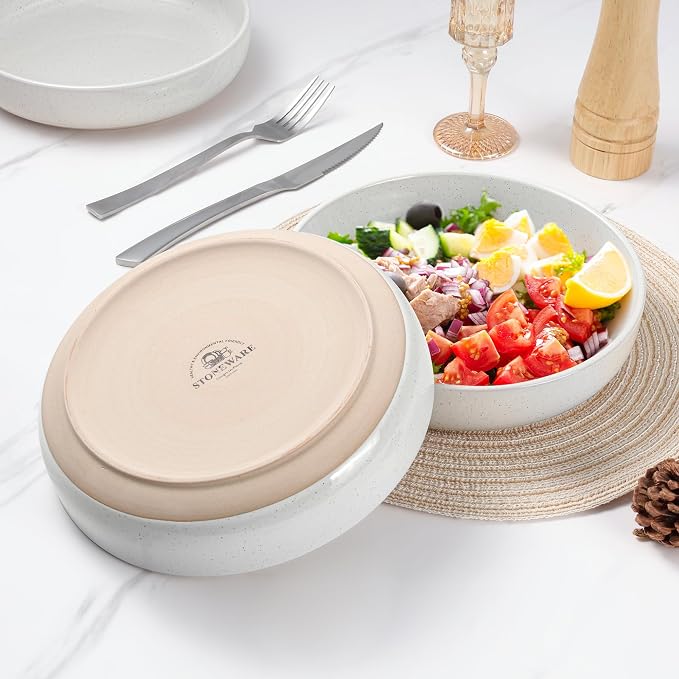 LIANYU Pasta Bowls Set of 4, 33oz Large Stoneware Salad Bowls, Wide and Shallow - Image 3