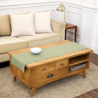 Solino Home Cotton Linen Table Runner Sage, Hemstitch Collection 14 x 48 in | by SolinoHome