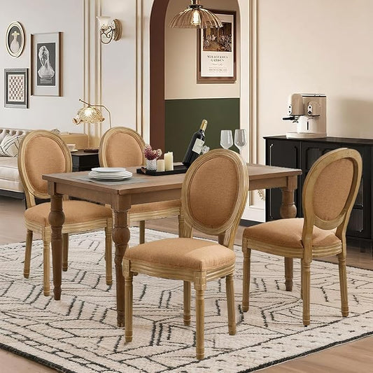 SoarFlash French Dining Chairs Set of 4, Vantage Dining Chair with Round Back, Wood Leg Farmhouse Country Dining Chair for Kitchen,Bedroom,Brown