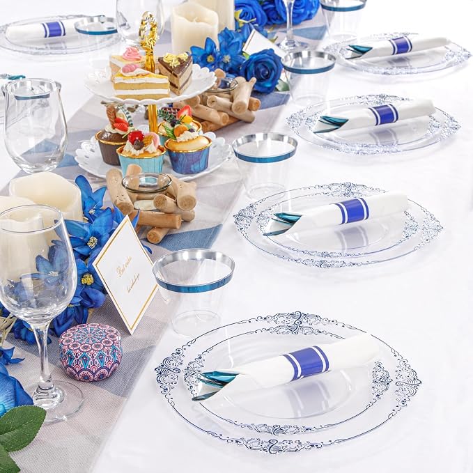 350pcs Clear Blue Plastic Plates - Image 6