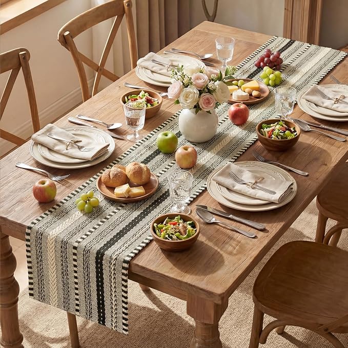 Artoid Mode Black Farmhouse Stripe Braided Table Runner 12x36 Inch | Holiday - Image 5