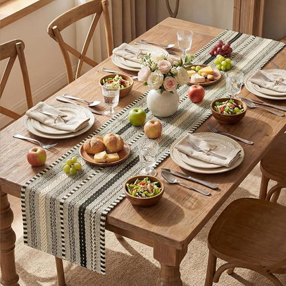 Artoid Mode Black Farmhouse Stripe Braided Table Runner 12x36 Inch | Holiday - Image 5
