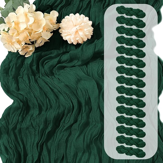 15 Pack Emerald Green Cheesecloth Table Runner 17 x 108 inch Cheese Cloth Table by Yorcari