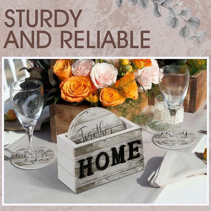 Queekay Coasters Set of 6 House Warming Gifts New Home Wooden Farmhouse Drink - Image 5
