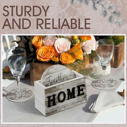 Queekay Coasters Set of 6 House Warming Gifts New Home Wooden Farmhouse Drink - Image 5