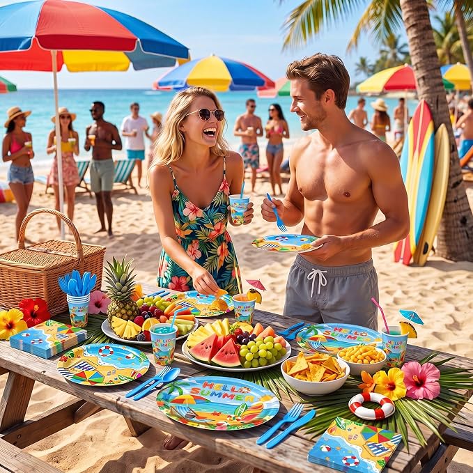 350 Pcs Beach Party Decorations 12 in Disposable Oval Hello Summer Plates - Image 7