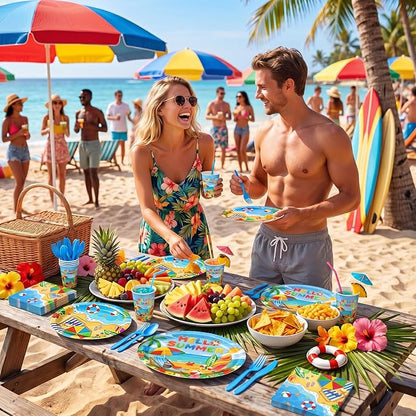 350 Pcs Beach Party Decorations 12 in Disposable Oval Hello Summer Plates - Image 7