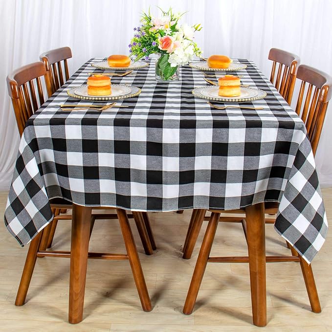 ShinyBeauty Checked Tablecloth Rectangle 54x80-Inch Black and White Buffalo - Image 2