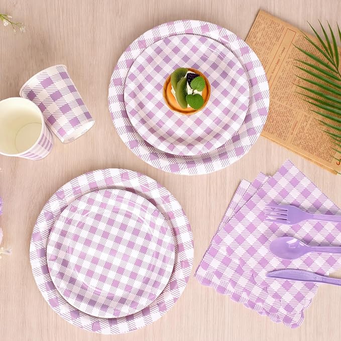 Vyntra Checkered Gingham Paper Plates and Napkins Set - Image 6