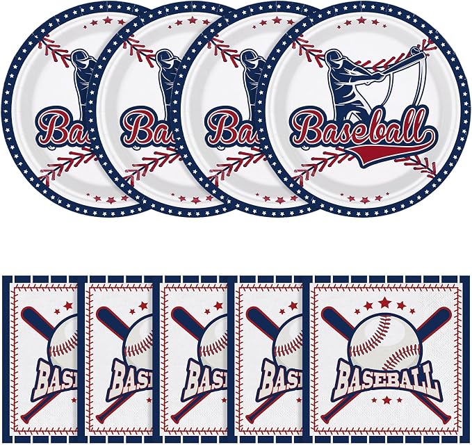 NatNarr 50 Pcs Baseball Plates and Napkins, Disposable Baseball Party Supplies by NatNarr
