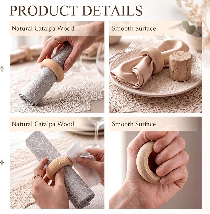 48 Pcs Wooden Napkin Rings Unfinished Wood Table Napkin Holders Farmhouse - Image 5