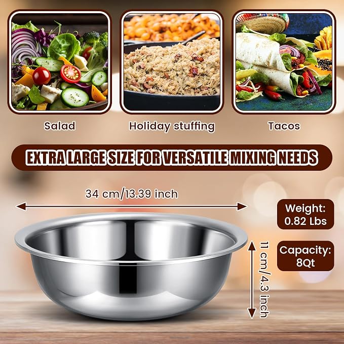Nuogo 4 Pcs Stainless Steel Mixing Bowls Metal Mixing Bowls Extra Large Basin - Image 2