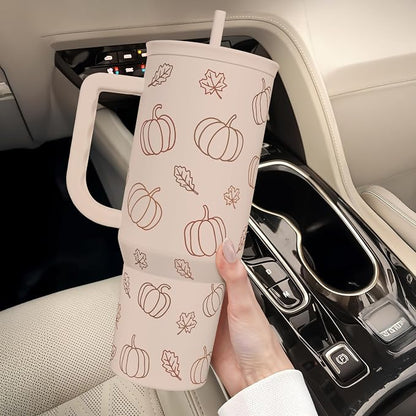 SANDJEST Pumpkin Tumbler with Handle and Straw 40oz – Stainless Sleel Slider - Image 8