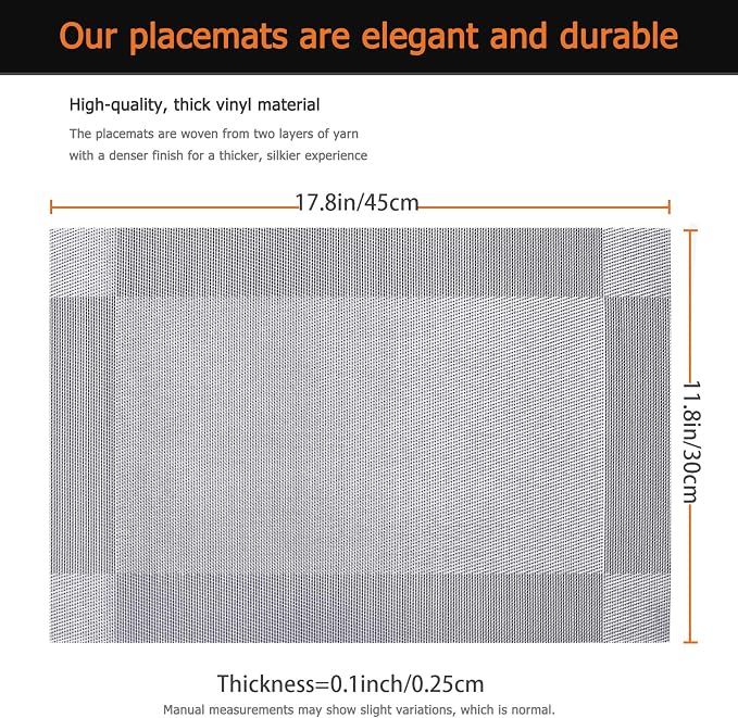 Silver Grey Vinyl Placemats Set of 8, Heat Resistant Table Placemats | 18x12 - Image 3
