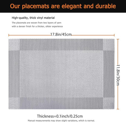 Silver Grey Vinyl Placemats Set of 8, Heat Resistant Table Placemats | 18x12 - Image 3