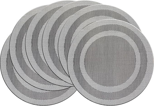 PIGCHCY Round Placemat Set of 6 Heat Resistant Vinyl Washable Kitchen 15 inch Placemats for Home Indoor Outdoor Party (6pcs, Deep Silver)