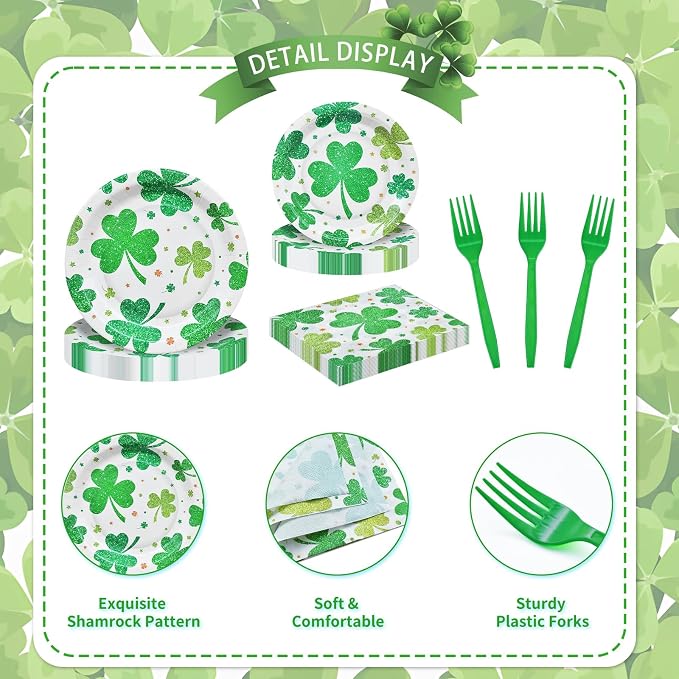 96 Pieces St. Patrick's Day Shamrock Tableware Party Supplies - Image 3