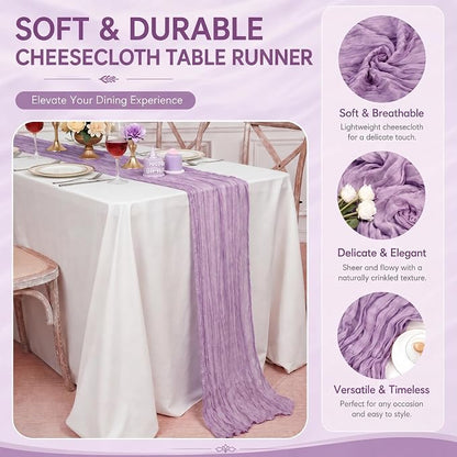 2 Pack Lavender Cheesecloth Table Runner 17x108 Inch Boho Rustic Semi Sheer - Image 4