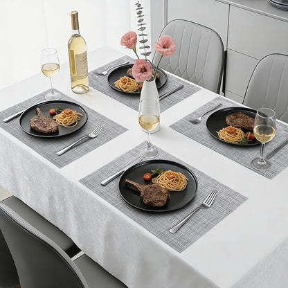 Timeet Placemats Set of 4, Heat Resistant Non-Slip Place Mats for Dining Table, Durable Washable PVC Vinyl Woven Table Mats, Linen Textured Placemats for Kitchen Resistant Easy to Clean(Gray