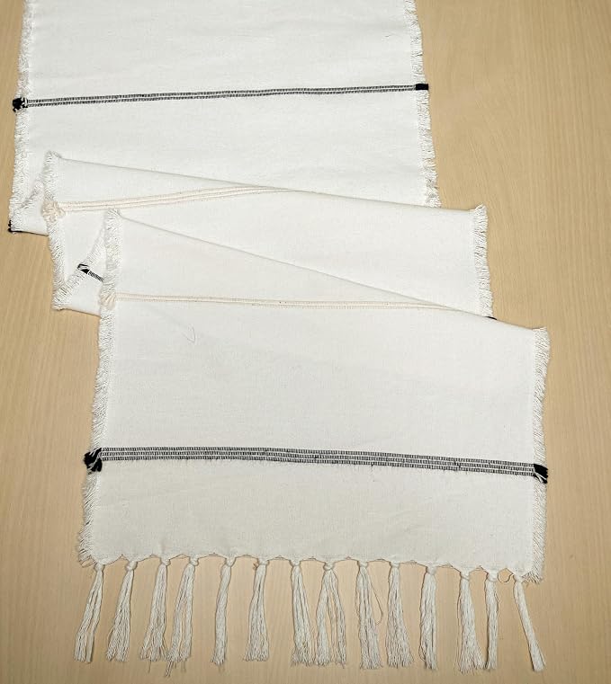 Recycled Cotton Ivory & Black Iris Table Runners, Handwoven Table Runners - Image 5