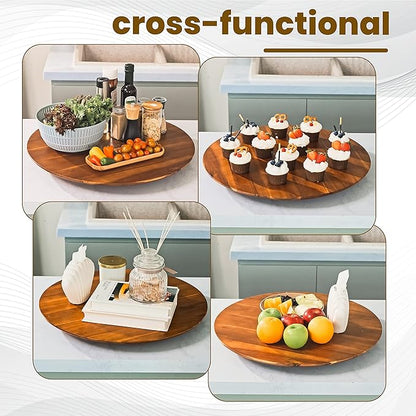 21" Acacia Wood Lazy Susan for Table Top - Wooden Turntable Serving Tray for Charcuterie Boards Cheese Board - Extra Large Round Lazy Susan Organizer - Kitchen Revolution for Countertop
