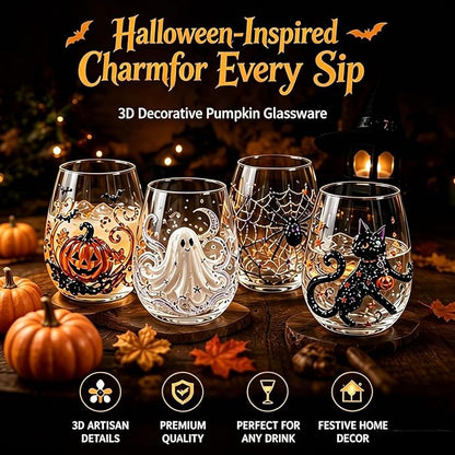 3D Halloween Artisan Glassware Collection, Gothic Halloween Glass Cups - Image 2