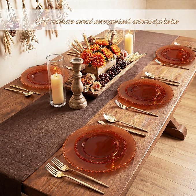 U-QE 60PCS Clear Brown Plastic Plates, Beaded Plates Disposable Heavy Duty | - Image 8