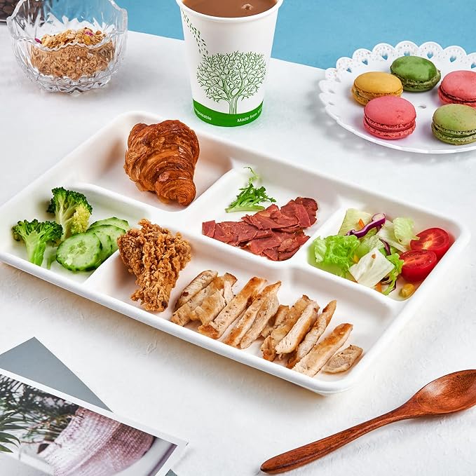 Compostable Disposable 5 Compartment Paper Plates, 12.5inch | 100 Pack - Image 5