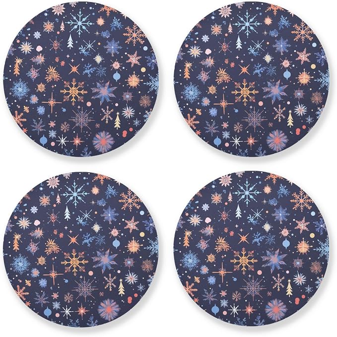 Merry Christmas Multicolored Snowflakes Absorbent Coaster by KLL
