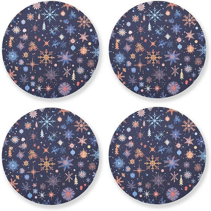 Merry Christmas Multicolored Snowflakes Absorbent Coaster by KLL