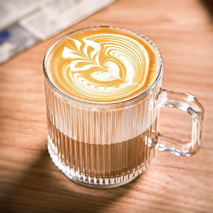 Glass Coffee Mugs 6 Pack - 12 OZ Premium Coffee Cups - Classic Vertical Stripes - Image 3