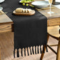 Artoid Mode Black Tassel Table Runner, Halloween Linen Blend Rustic Farmhouse by ArtoidMode