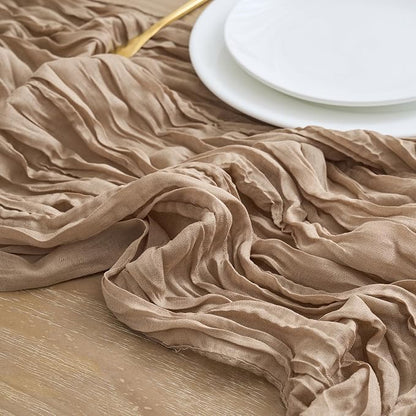 Asee'm 12pcs Nude Brown Cheesecloth Table Runner Summer Boho Rustic 10FT | Fall - Image 4