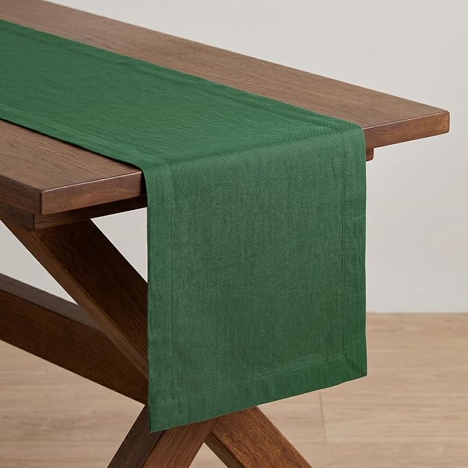 Solino Home 100% Pure Linen Table Runner Pine Green Woven, Fete 14 x 36 in | - Image 5