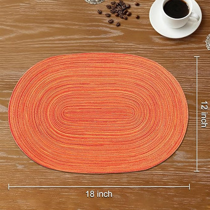 Noctiflorous Oval Braided Placemats Set of 4 Woven 12x18 Inch Non Slip Washable Heat Resistant Place Mats Tablemats for Dining Kitchen Party Daily Table Decor Dinner Mats (Fall Orange, 4)