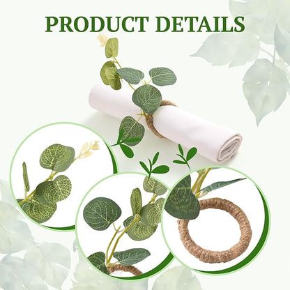 APTWOW Spring Napkin Rings Set of 12, Boho Eucalyptus Leaf Napkins Rings - Image 4
