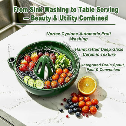 Ceramic Berry Washing Bowl Automatic Self-Spinning Fruit Vegetable Washer - Image 6