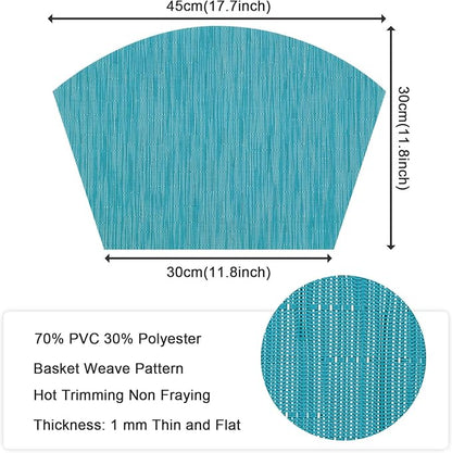 SHACOS Wedge Shape Placemats Set of 4 Round Table Placemats Heat Resistant Woven Vinyl PVC Table Mats Indoor Outdoor Wipe Clean (4, Teal Blue)