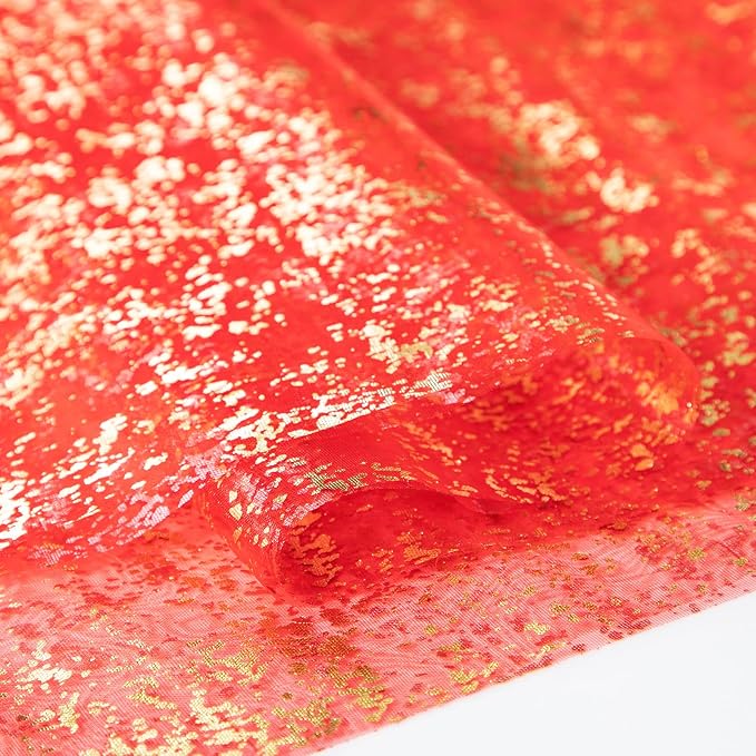 SiinvdaBZX 4 Pcs Red Gold Sheer Tulle Table Runner 120 Inch/10 Ft Long | Gauze - Image 5