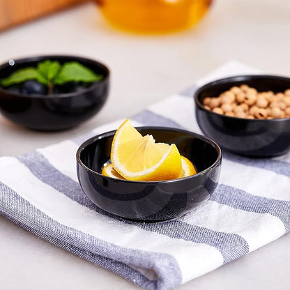Ceramic Pinch Bowls,2.7 oz Mini Prep Dip Bowl Set,Small Dipping Salsa Charcuterie Soy Sauce Side Dish for Sushi,Set of 6(Black)