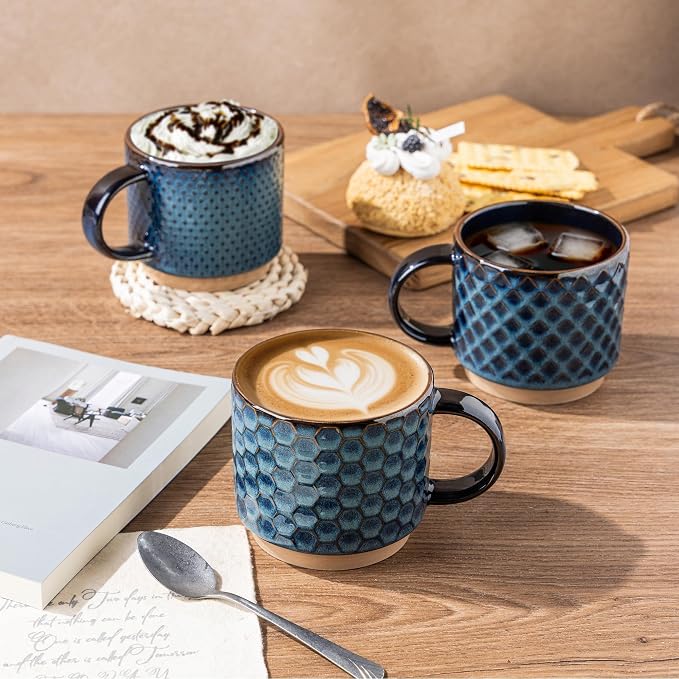 GBhome 12 OZ Stackable Coffee Mugs Set of 4, Ceramic Coffee Cups Set | 4 - Image 7