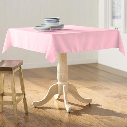 LA Linen Polyester Poplin Washable Square Tablecloth, Stain and Wrinkle Resistant Table Cover 58x58, Fabric Table Cloth for Dinning, Kitchen, Party, Holiday 58 by 58-Inch, Pink Light